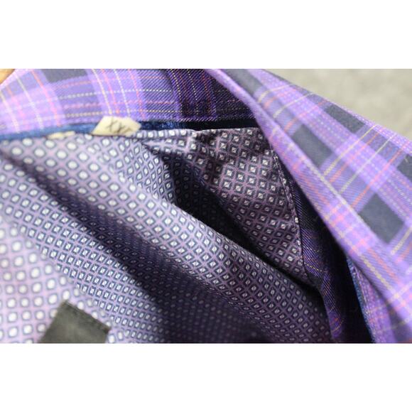 Bugatchi Mens Button Up Shirt size 2XL Purple Gingham Plaid Long Sleeves - Picture 4 of 6